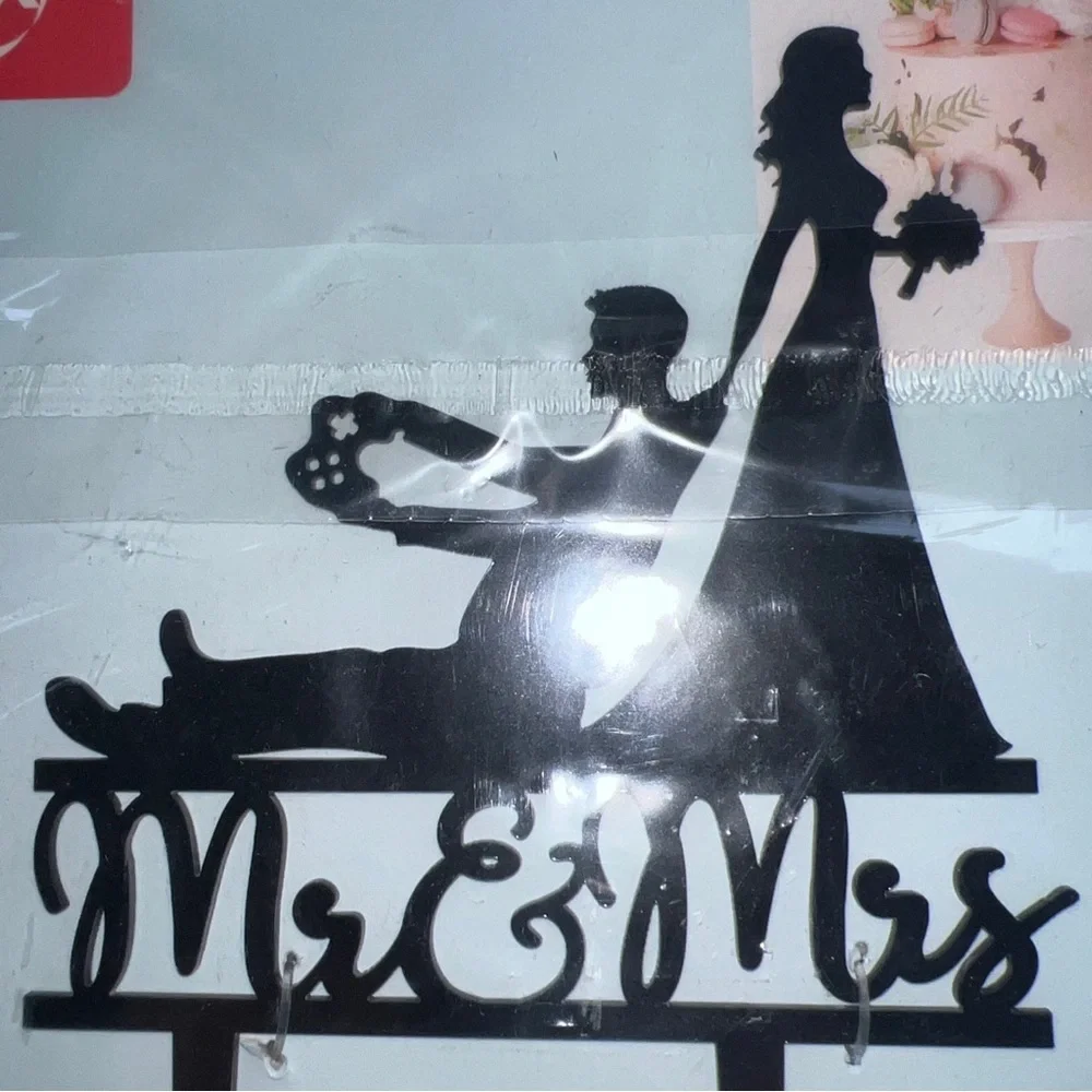 Acrylic black cake topper bride dragging gamer groom